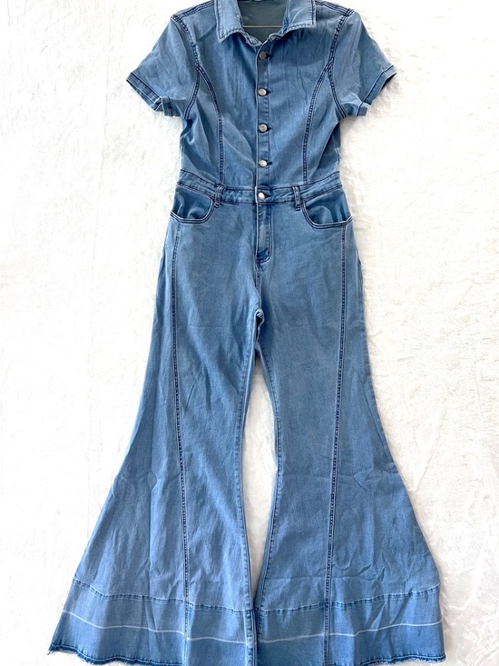 Wysteria Lane Pants - Wisteria Lane Denim Jumpsuit Bell Bottom Boho Western size Large